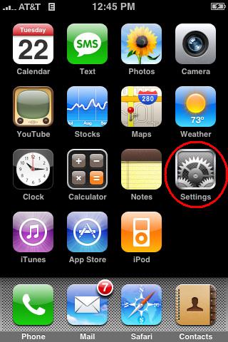 iPhone screen shot, Settings icon identified.